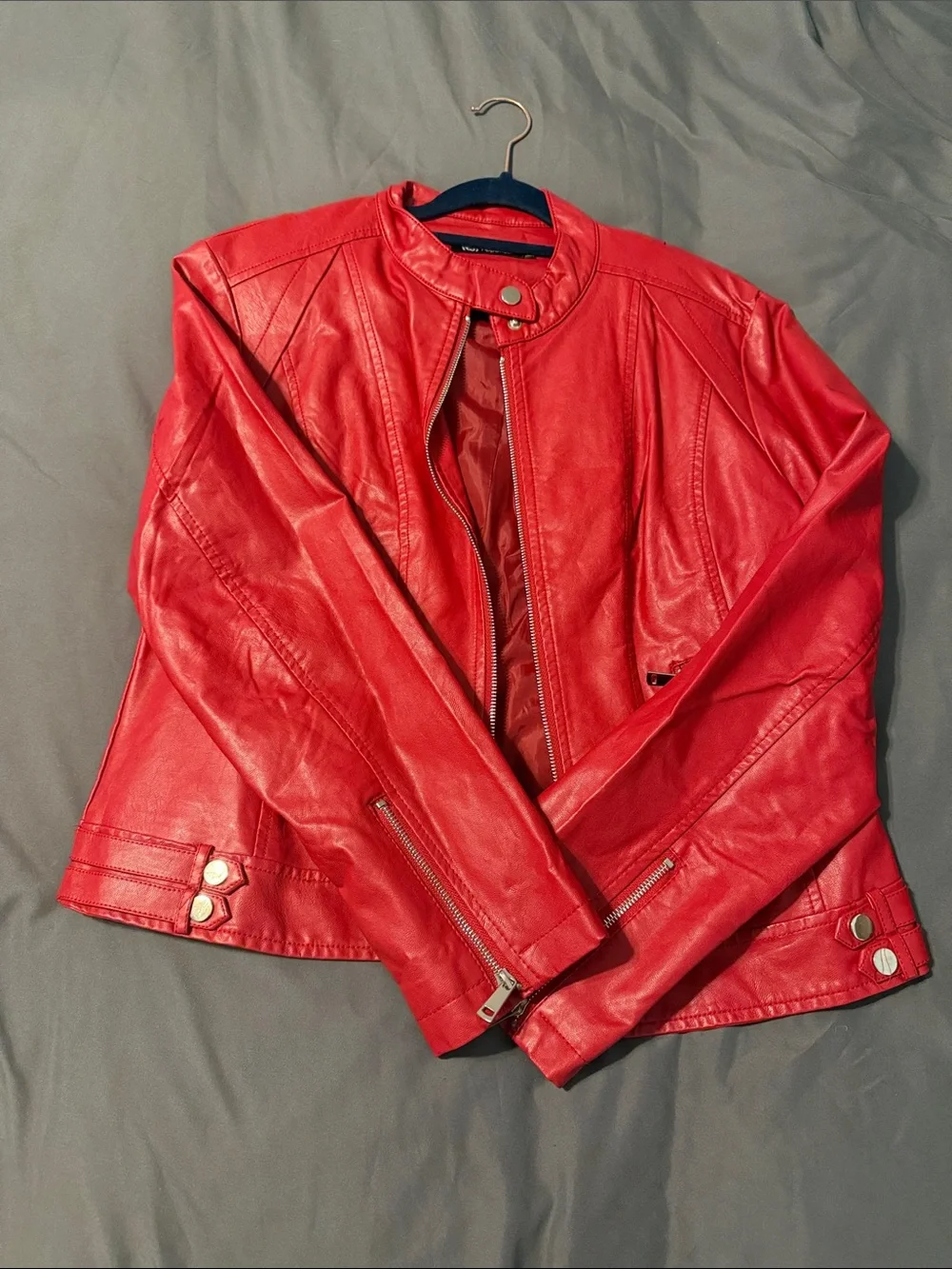 Red Women's Faux Leather Moto Jacket
